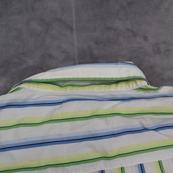 Tommy Hilfiger Denim Shirt Mens XL Blue Green Striped Logo Button Up Casual - Picture 13 of 16